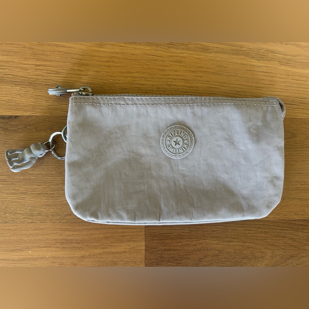 Kipling Creativity zip bag pouch gray monkey charm